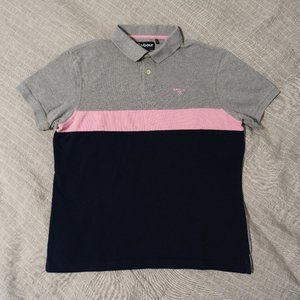 Gray/Pink/Navy Barbour polo t-shirt, sz L